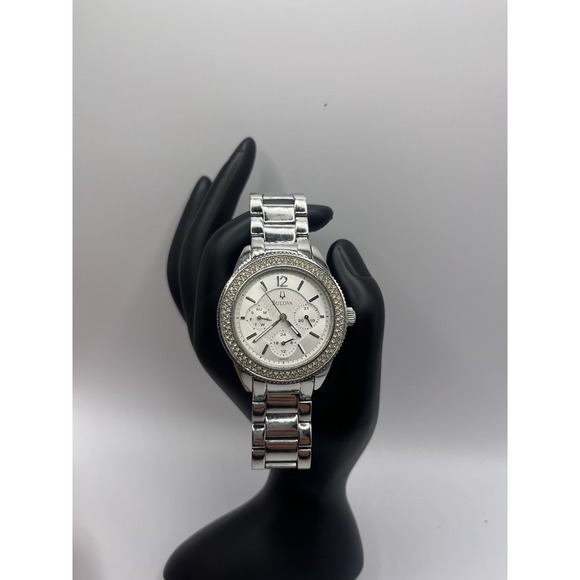 Ladies Bulova 96N102 Chronograph Crystal Accented Wrist Watch - Picture 1 of 3